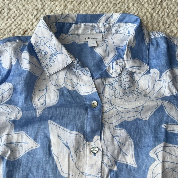 J. Jill Love Linen Everyday Linen Button-Front Shirt Clear Pond Floral Sketch M - Picture 3 of 8